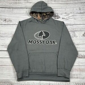 Mossy Oak Hoodie Spellout Logo Mens Size Medium Gray Hooded Sweatshirt